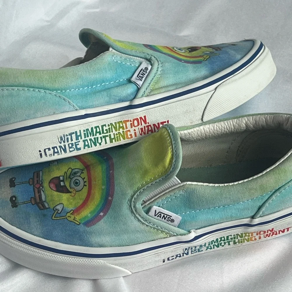 Vans Kids' Sponge Bob Square Pants    Slip-On Sneakers Size 3 Blue and Yellow - Picture 13 of 15
